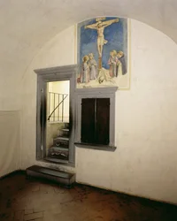 Fra Angelico（1387-1455）による「聖徒の十字架」で飾られた僧侶の独房の眺め